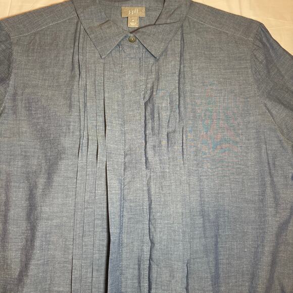 J. Jill Tuxedo Pleat Chambray Button Down tunic shirt blouse size Medium - Picture 5 of 12
